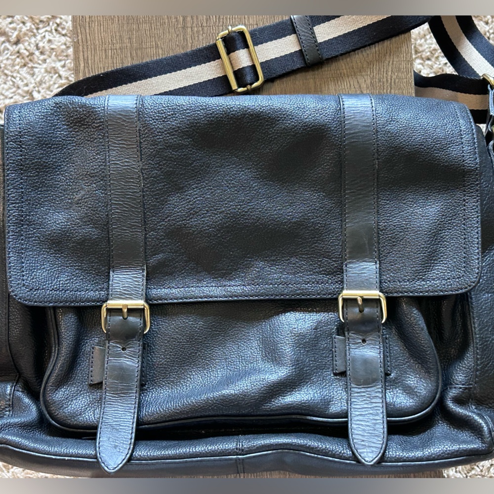 Banana Republic Leather Messenger Bag Striped Strap